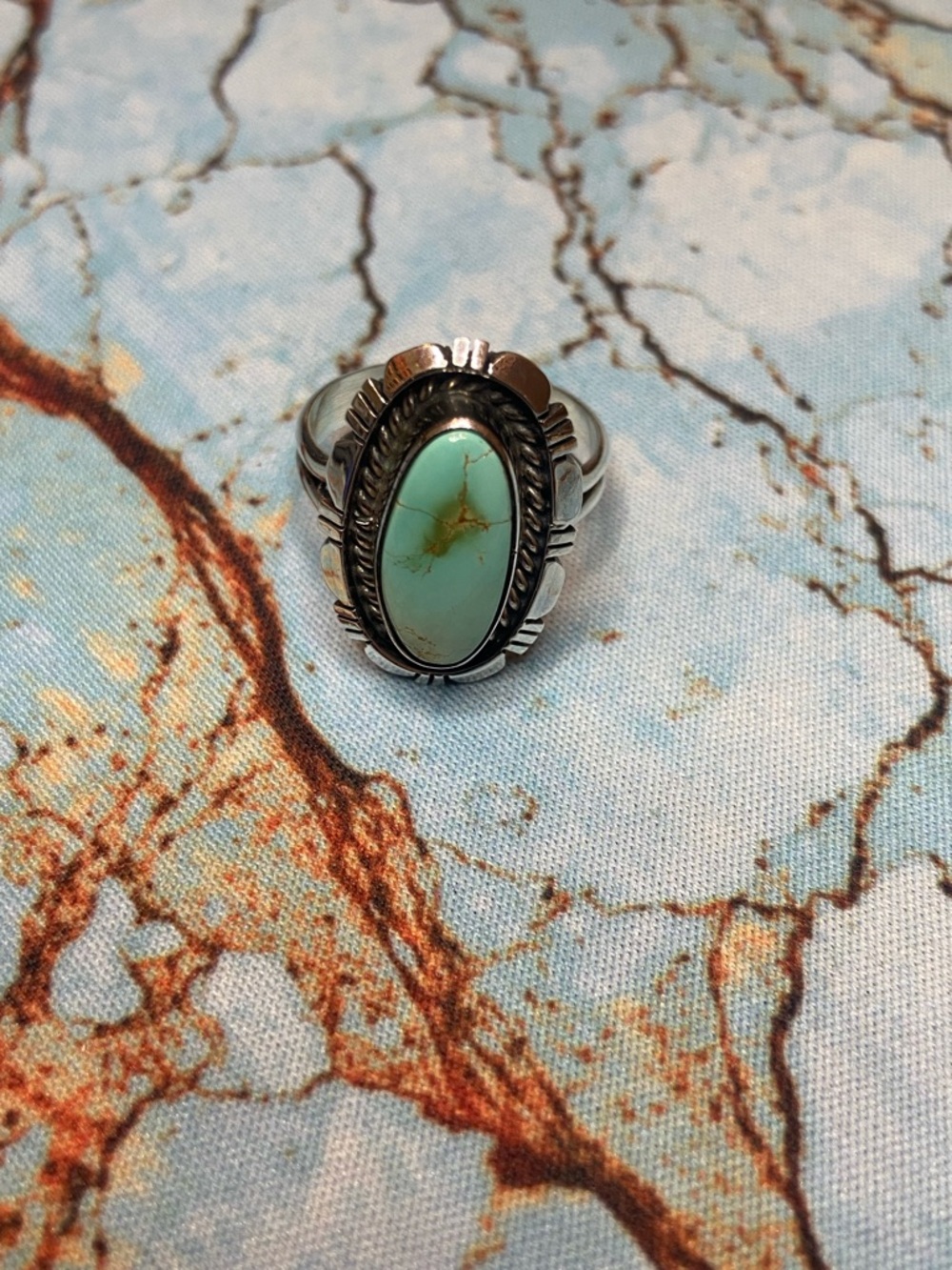 Sterling Silver Turquoise Oval Statement Ring - Light Blue Green, Navajo/signed - Picture 10 of 15
